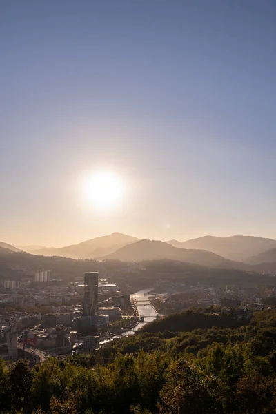 Vertical Aerial View City Bilbao Basque Country Sunset — Stock Photo, Image