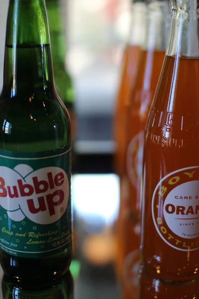 Selective Focus Shot Bottles Soda Shelf Fort Worth Sundance Square — Stock Photo, Image