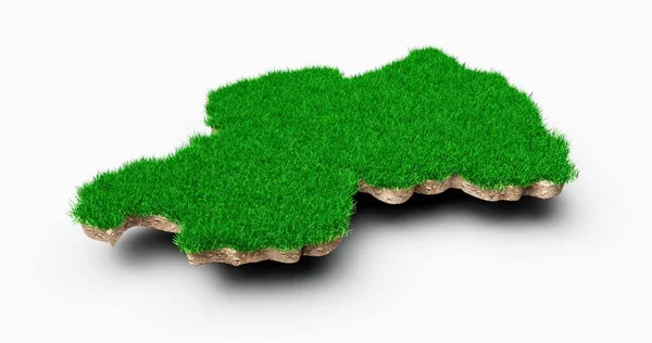 Rendering Outlined Piece Land Rwanda Covered Grass White Background — Stock Photo, Image