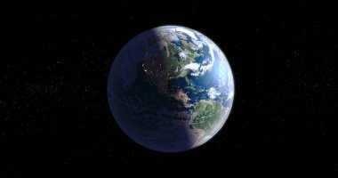 Dünya 'nın siyah arka planda izole edilmiş uzaydan gördüğü nefes kesen bir görüntü.