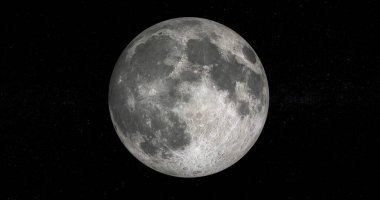 Dolunayın koyu siyah arka planda gri tonda bir görüntüsü.