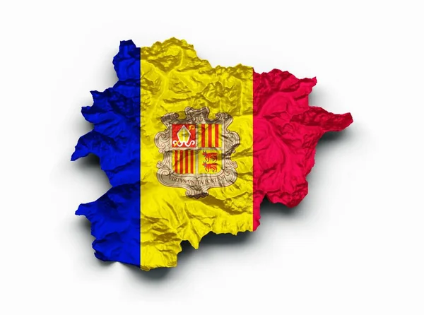 Rendering Outlined Map Piece Andorra Covered Flag Colors White Background — Stock Photo, Image