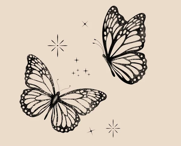 Mariposa Monarca Ilustración Para Tatto — Foto de Stock