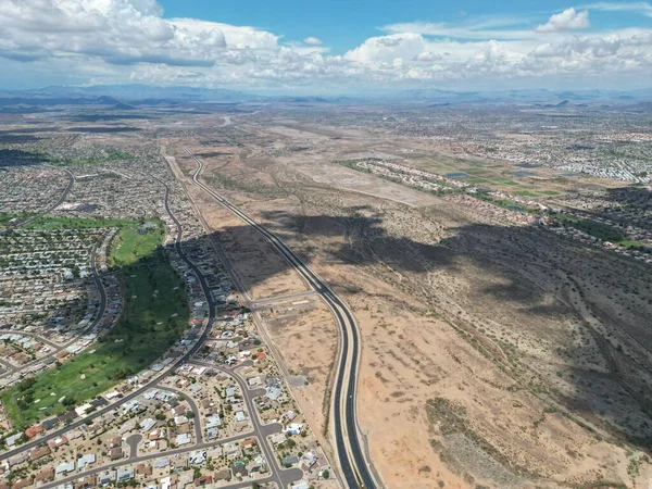 Bird Eye View Landscape Covered Highways Houses Blue Cloudy Sky — Stock Photo, Image