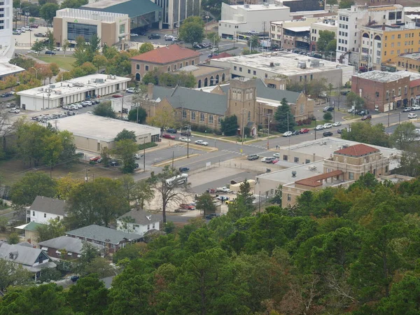 Vzdušné Město Arkansas Obklopené Budovami Stromy — Stock fotografie