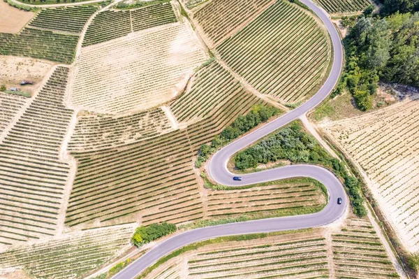 Aerial Overview Romantic Road Langhe Roero Endless Landscapes Vineyards Piedmont — Stock Photo, Image