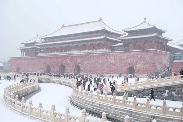 Tourists Visiting Forbidden City Heavy Snow Beijing China — Stock Photo, Image