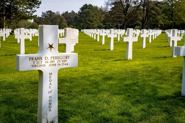 Medal Honor Burial Site Frank Peregory Normandy American Cemetery — Stock Photo, Image