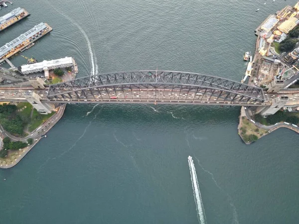 Widok Lotu Ptaka Sydney Port Most Ruch Transportowy Nim — Zdjęcie stockowe