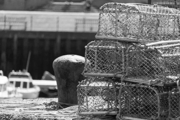 Fishing Boats Lobster Pots Newhaven Harbour Scotland — Stock Photo, Image