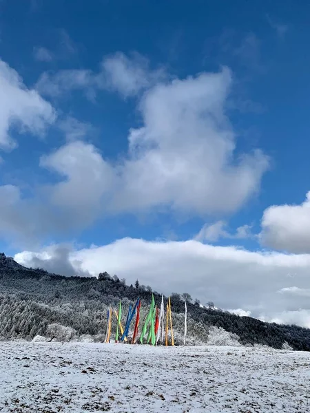 Una Toma Aérea Una Hermosa Montaña Nieve Sichuan China — Foto de Stock