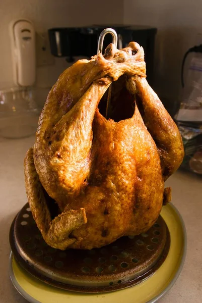 Een Verticaal Shot Van Een Gebakken Thanksgiving Kalkoen Koelt — Stockfoto