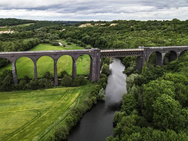 Conisbrough Viyadük Ünün Nehir Üzerindeki Havadan Çekilmiş Fotoğrafı Don Sık — Stok fotoğraf