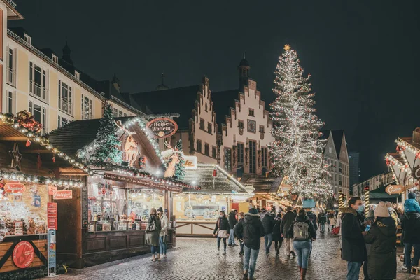 Vánoční Noc Frankfurtu Německo — Stock fotografie