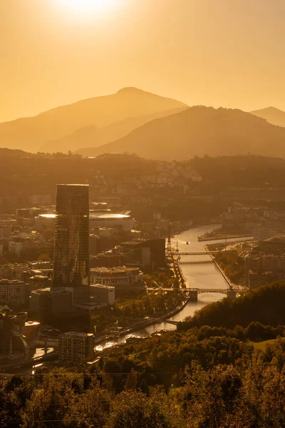 Vertical Aerial View City Bilbao Basque Country Sunset — Stock Photo, Image