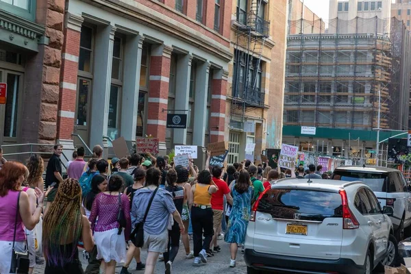 Skupina Demonstrantů Kartónovými Cedulemi Kráčející Foley Square New York Převratu — Stock fotografie