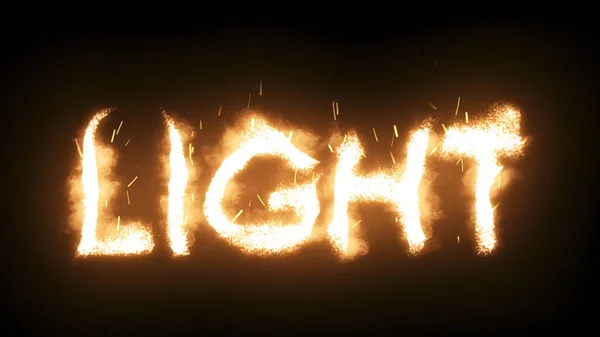 The word LIGHT written with fire isolated on a black background
