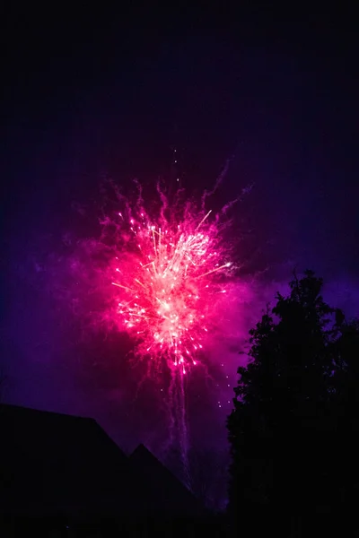 Een Verticaal Shot Van Prachtig Vuurwerk Nachts — Stockfoto