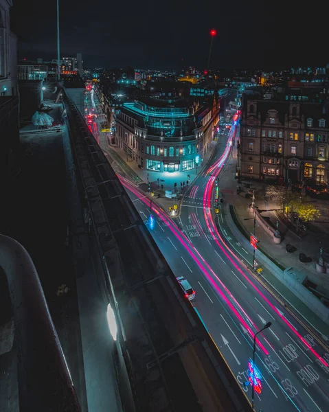 Trilhas Luz Rua Leeds Noite — Fotografia de Stock