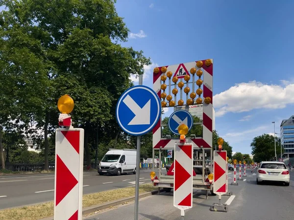 Signs Announcing Work Progress Road Bruxelles — Stock Photo, Image