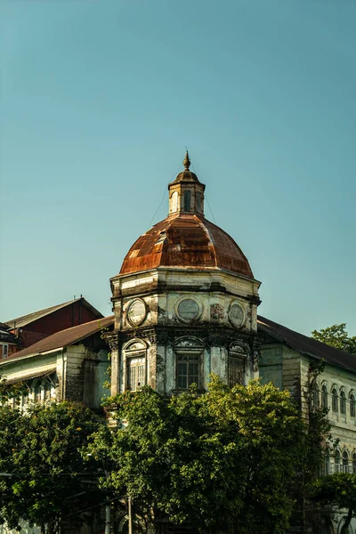 A beautiful view of an old British Tax office colonial building in Yangon, Myanmar