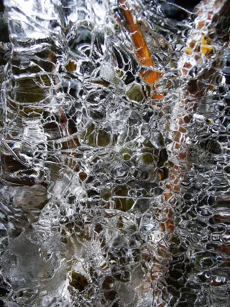 Gros Plan Des Détails Texture Glace Fissurée Hiver — Photo