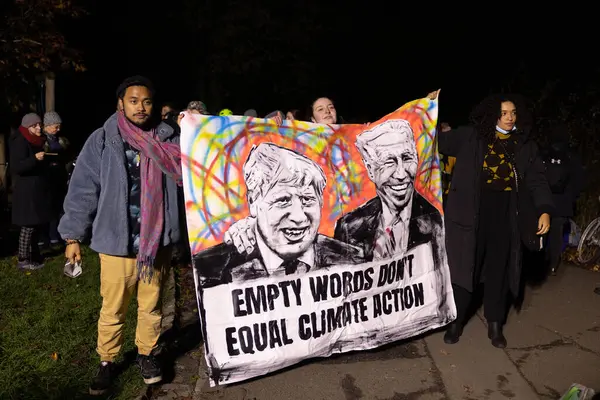 Pessoas Que Protestam Contra Alterações Climáticas Glasgow Reino Unido — Fotografia de Stock