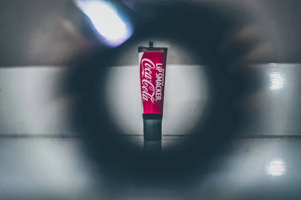 Closeup Coca Cola Lip Stick Hole — Stock Photo, Image