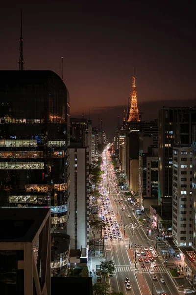 Viale Paulista San Paolo Brasile Notte — Foto Stock