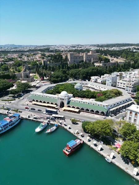 Aerial View Ships Coastline Island Rhodes Greece — Stock Photo, Image