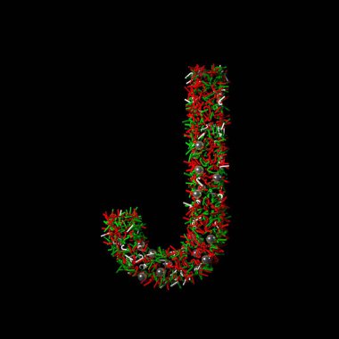Siyah bir arkaplanda izole edilmiş karakter gibi dağınık yeşil ve kırmızı bir Noel.
