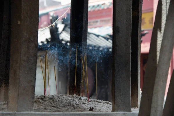 Closeup Burning Incense Sticks Temple — Stock Photo, Image