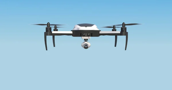 Low Angle Shot Drone Flying Blue Sky Bright Sunlight — Stock Photo, Image