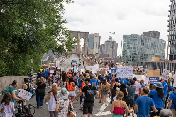 Silahları protesto eden büyük bir kalabalık. Brooklyn 'deki Cadman Plaza' dan Brooklyn Köprüsü üzerinden New York 'a yürüyorum.