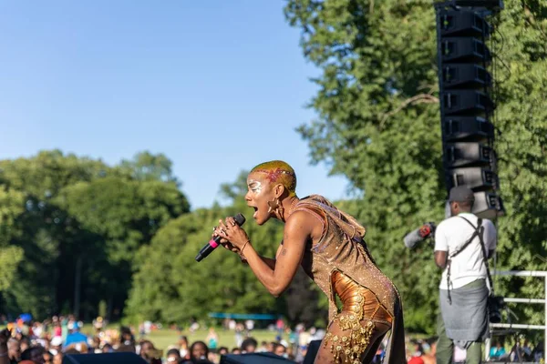 Closeup Shot Singer 13Th Annual Juneteenth Celebration Prospect Park Brooklyn — Stock Photo, Image