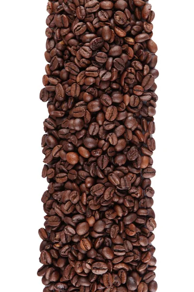 一道垂直拍摄的咖啡豆条纹 在白色背景上隔离 — 图库照片