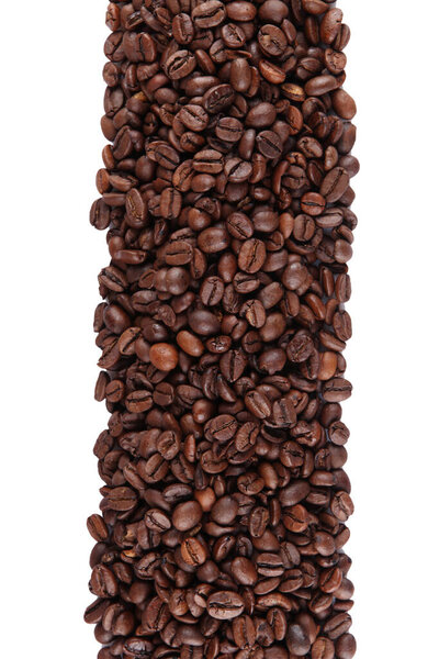 A vertical shot of coffee beans stripe isolated on white background
