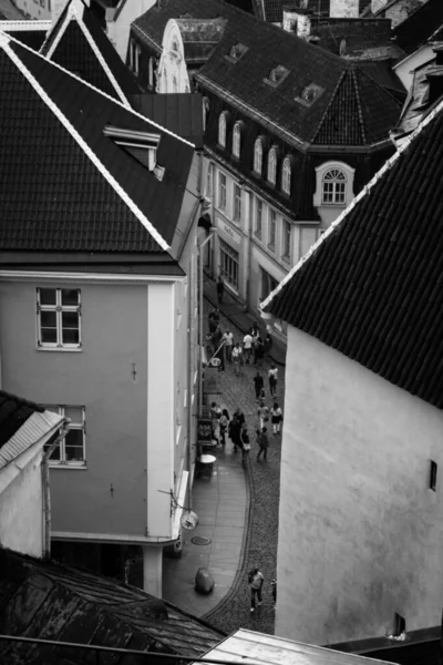Vertical Grayscale Shot People Streets Tallin Estonia Italy — Stock Photo, Image