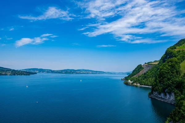 Panoramatický Výhled Jezero Lucerne Stansstad Švýcarsko — Stock fotografie