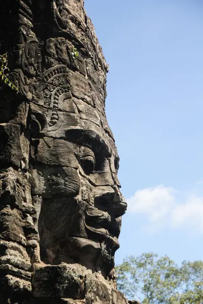 Вертикальный Снимок Каменных Лиц Фоне Голубого Неба — стоковое фото