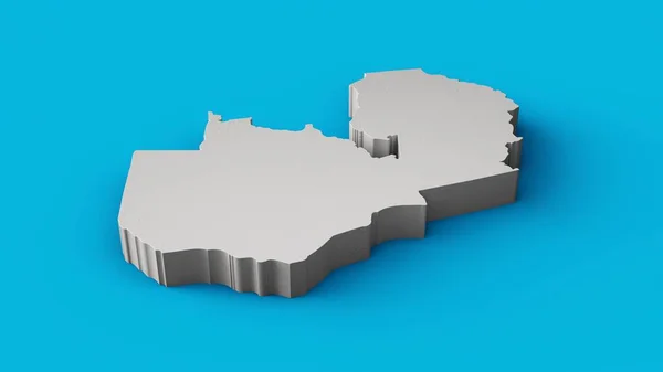 青の背景にザンビアの灰色の輪郭地図部分の3Dレンダリング — ストック写真