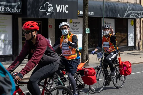 Zbliżenie Rowerzystów Biorących Udział Trasie Rowerowej Five Boro Bike Staten — Zdjęcie stockowe