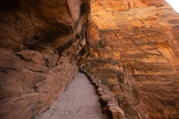 Scenic View Colorful Rock Canyon Geological Formations Angels Landing Trail — Zdjęcie stockowe