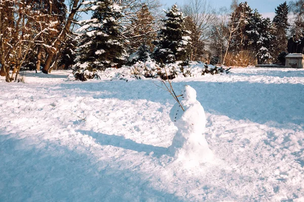 Beautiful Snowman Park Sunny Day — Stock Photo, Image