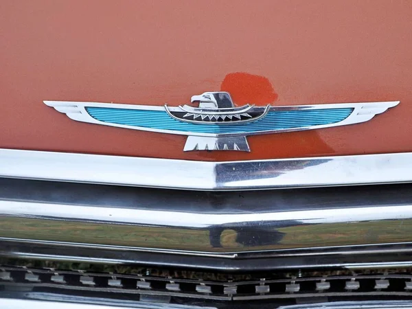 Kırmızı Klasik Arabanın Üzerindeki Ford Thunderbird Logosunun Yakın Çekim Görüntüsü — Stok fotoğraf