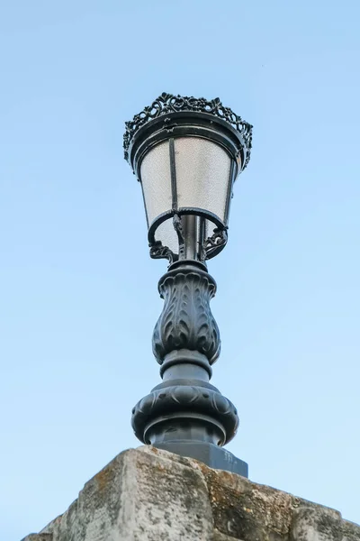 Vertical Low Angle Shot Black Ornamental Street Light Isolated Background — Stock Photo, Image