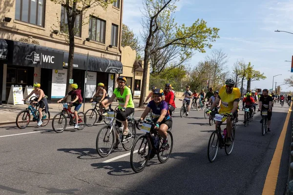 Closeup Shot Bikers Participating Five Boro Bike Tour Staten Island — Stock Photo, Image