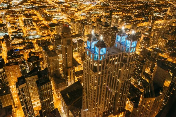 Eine Drohne Fotografiert Das Stadtbild Chicagos Der Nacht — Stockfoto