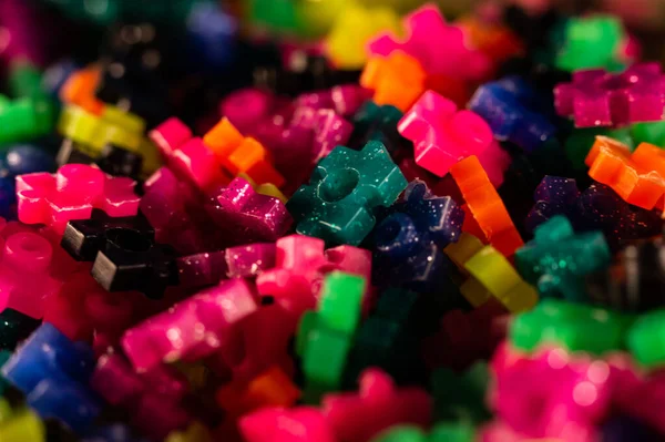 Uma Foto Close Das Peças Coloridas Brinquedos Construtor — Fotografia de Stock