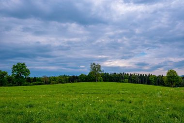 Dramatik gökyüzü olan çayır manzarası - Sempach, İsviçre